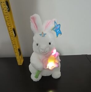 FAO Schwarz Glow Lights Up Toy 12” Plush LED w/Sound White BUNNY W Flower NWT